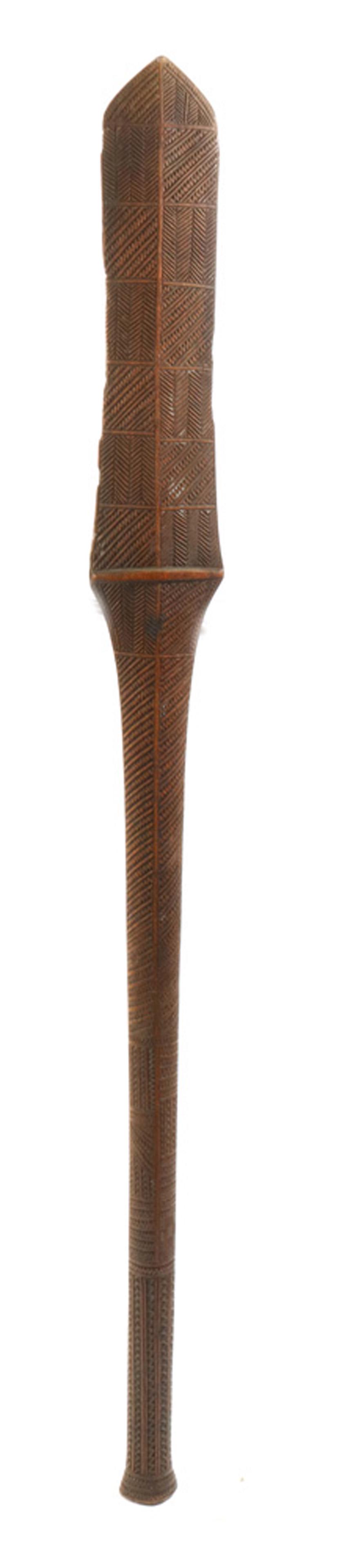 Fiji "Calacula" club 19th century: Fiji "Calacula" club 19th century, the shaped form having incised detail with original patina, 41.5"h Provenance: Richard I.M. Kelton Collection, Marina del Rey, California