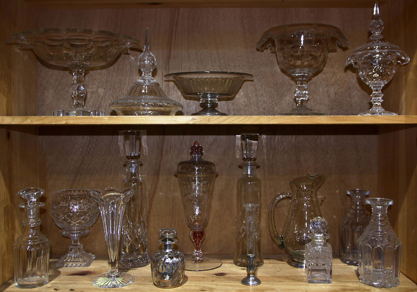 Two shelves of crystal table articles (1 of 1)