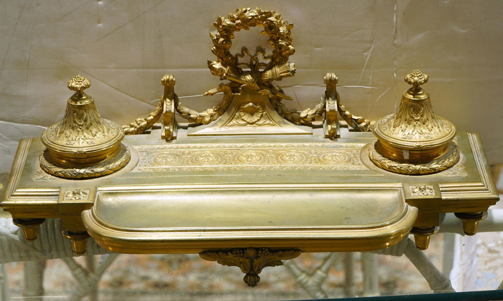 A French gilt bronze pen tray with inkwells (1 of 1)