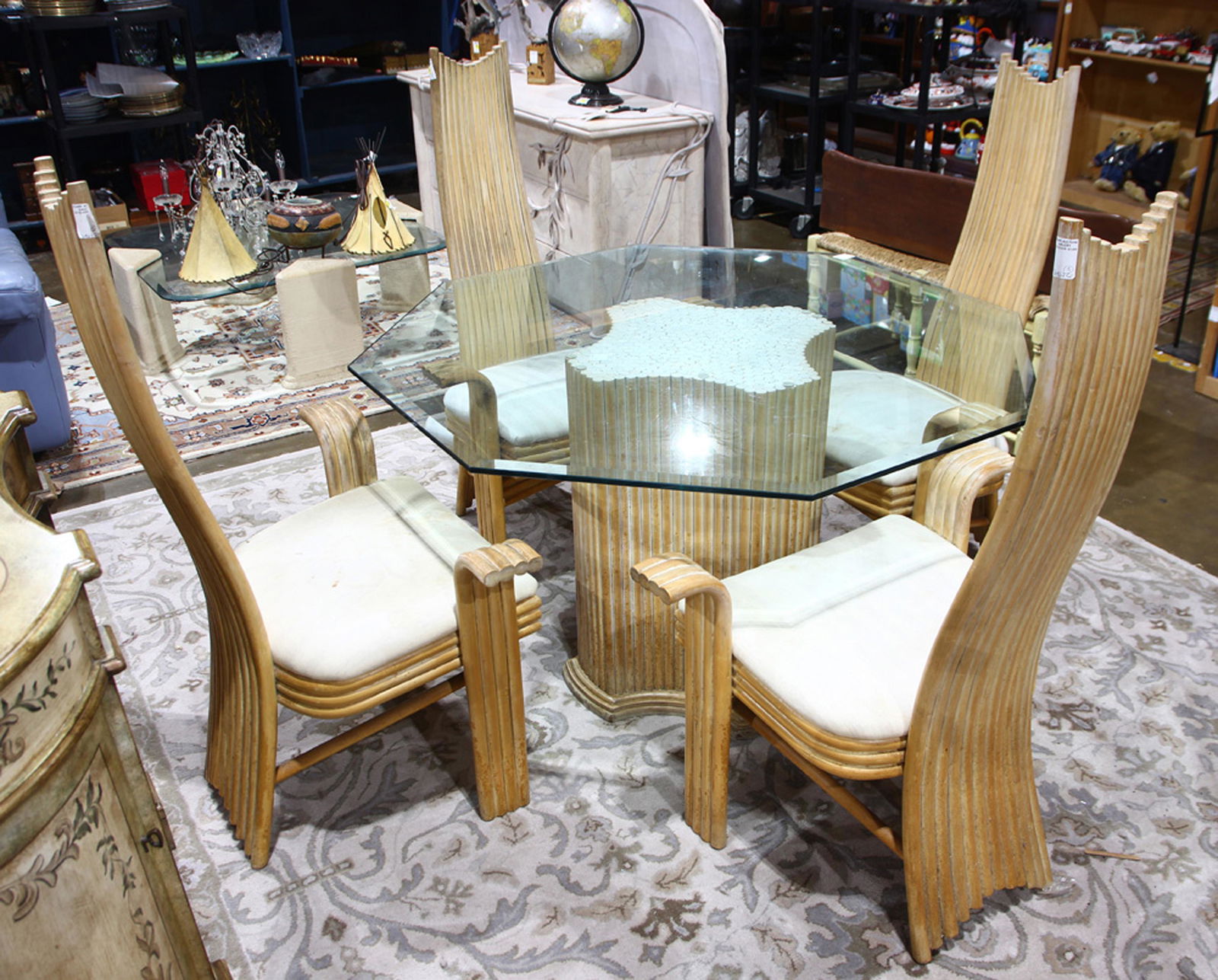 (lot of 5) Paul Frankl style bamboo glass top table (1 of 1)