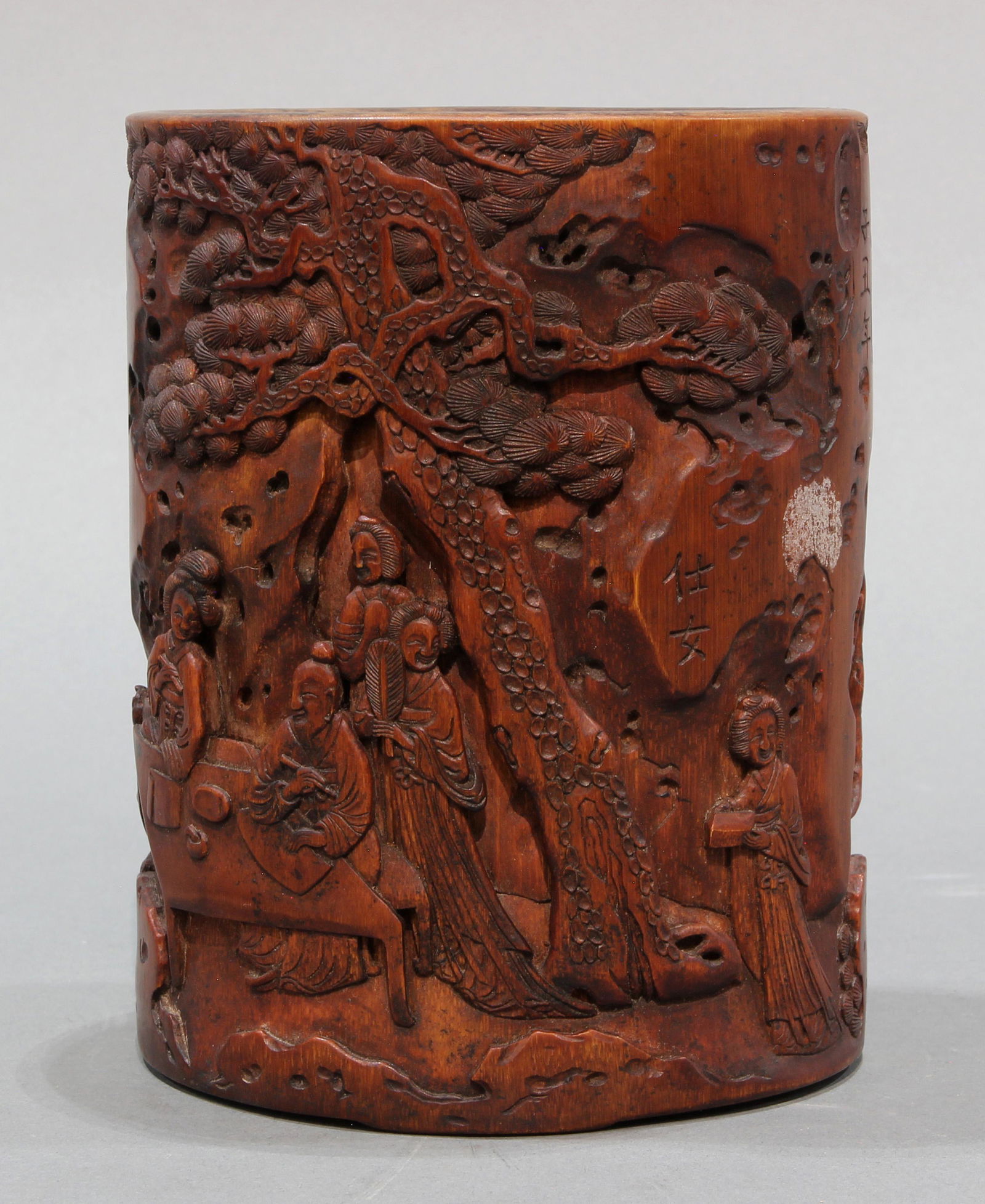 Chinese bamboo carved brushpot (1 of 3)