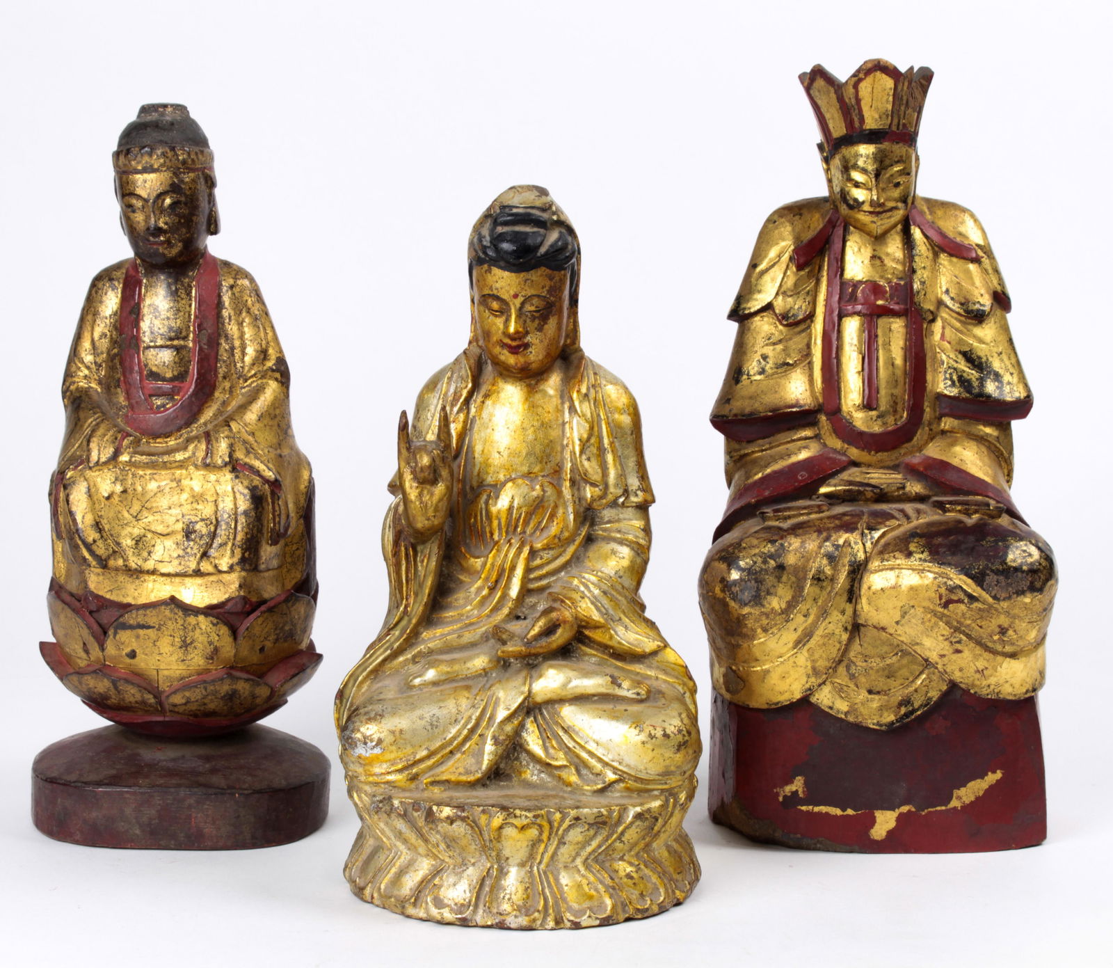 (lot of 3) Chinese giltwood figures of seated Buddhist (1 of 1)