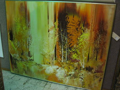 Oil painting, Abstract: Framed oil on Masonite, Abstract, signed indistinctly lower left