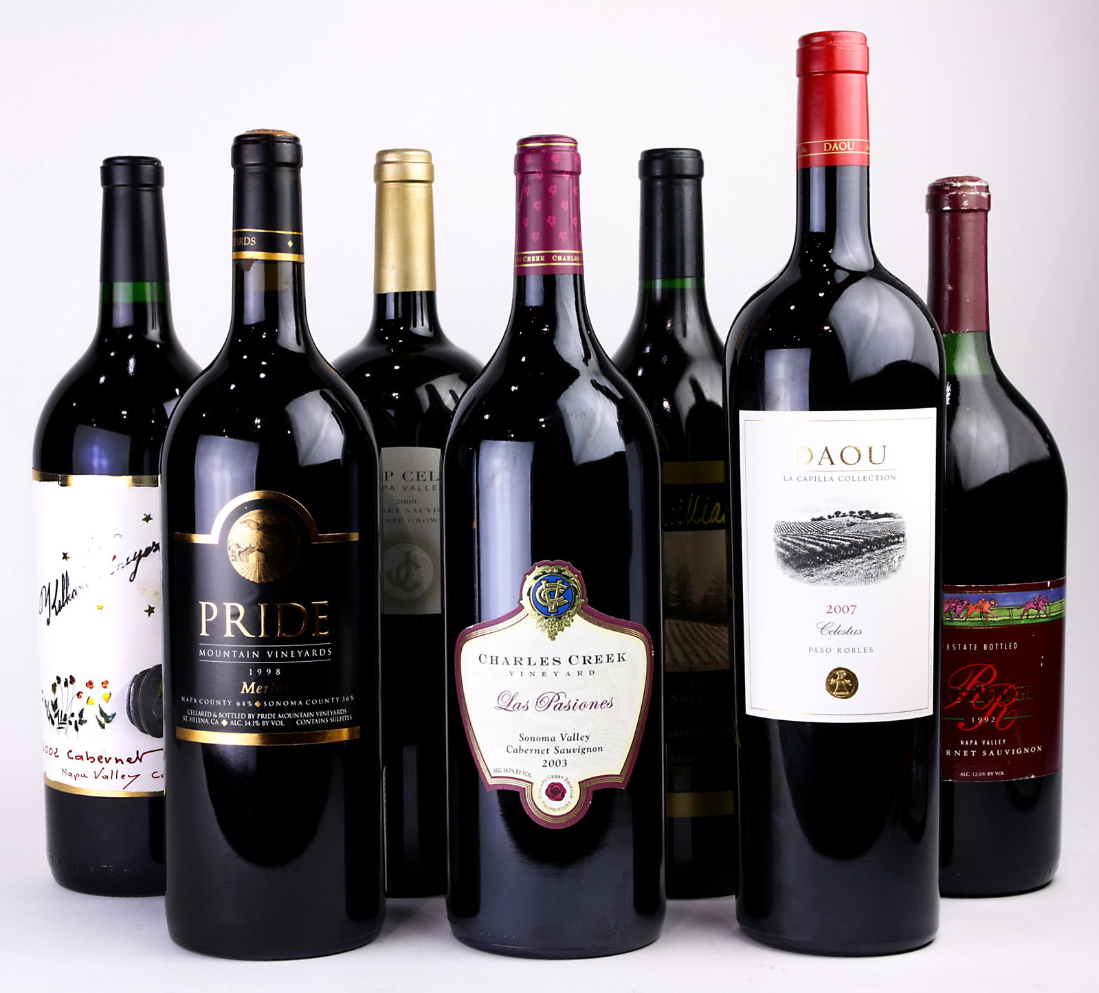 A large format California wine group: (lot of 7) A large format California wine group, consisting of a 2003 Charles Creek Vineyard Las Pasiones Sonoma Valley Cabernet Sauvignon, a 2007 Daou La Capilla Collection Celestus Paso Robles, a 19