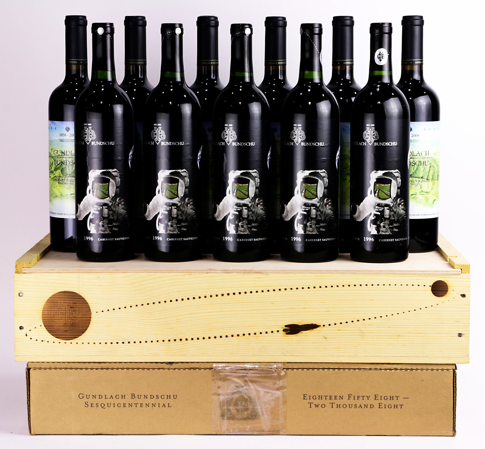 A California wine group: (lot of 11) A California wine group consisting of (6) 2008 Gundlach Bundschu Sesquicentennial - Eighteen Fifty Eight - Two Thousand Eight Rhinefarm Vineyard Sonoma Valley Cabernet Sauvignon, and (5) 1