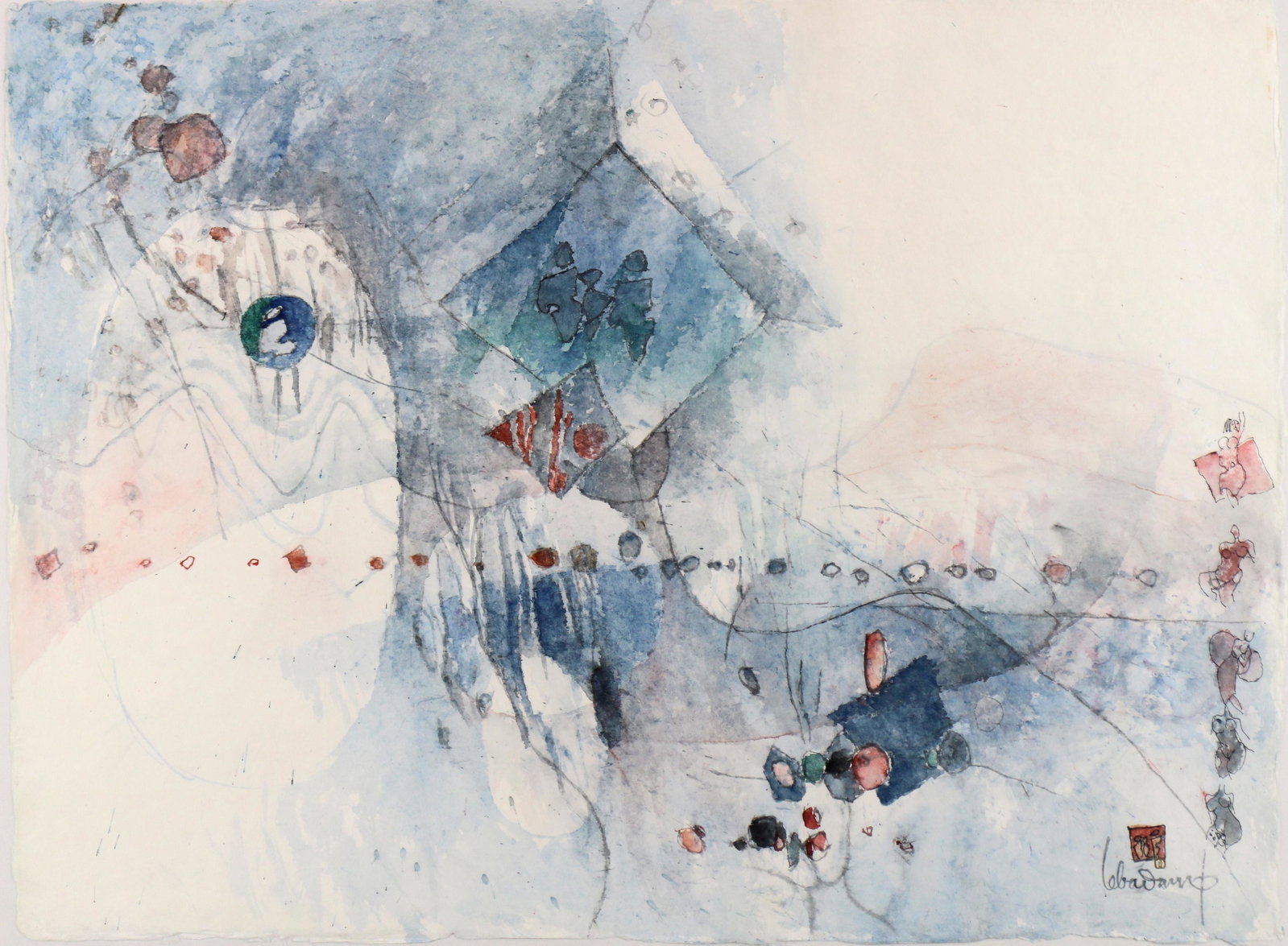 Watercolor, Lebadang: Lebadang (French/Vietnamese, 1922-2015), Untilted (Abstract in Blue), watercolor, signed lower right, sheet: 22.5"h x 30.25"w, overall (with frame): 35"h x 43"w