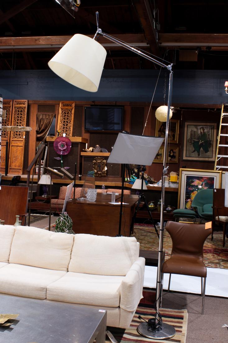 An Artemide Tolomeo Mega floor lamp: An Artemide Tolomeo Mega floor lamp, having a single light above an adjustable tubular chrome standard, 100"h