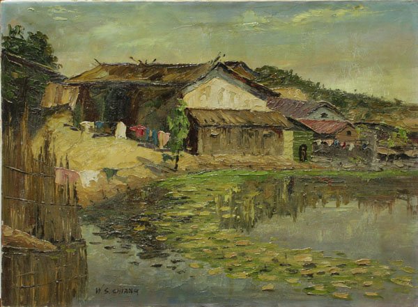 painting, Town Scene, W.S. Chiang