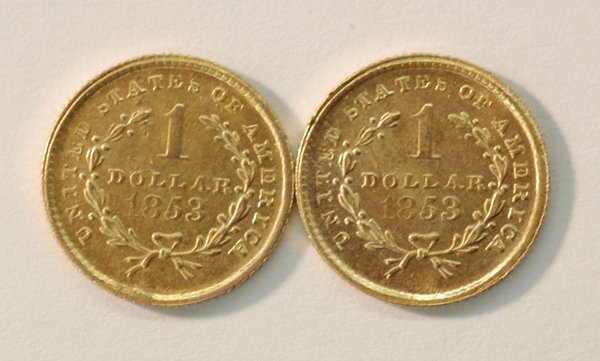 1853P 1 dollar Liberty head gold coin - 3