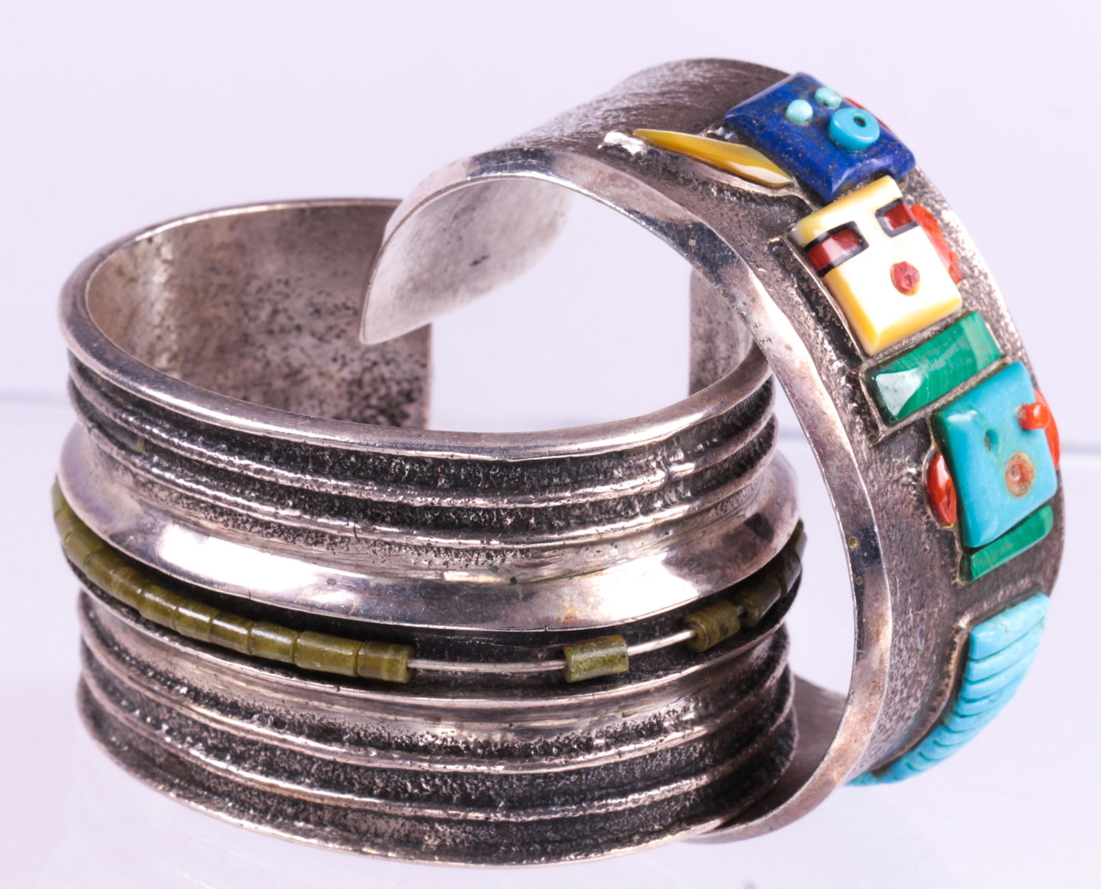 (Lot of 2) Multi-stone, silver bracelets (1 of 3)