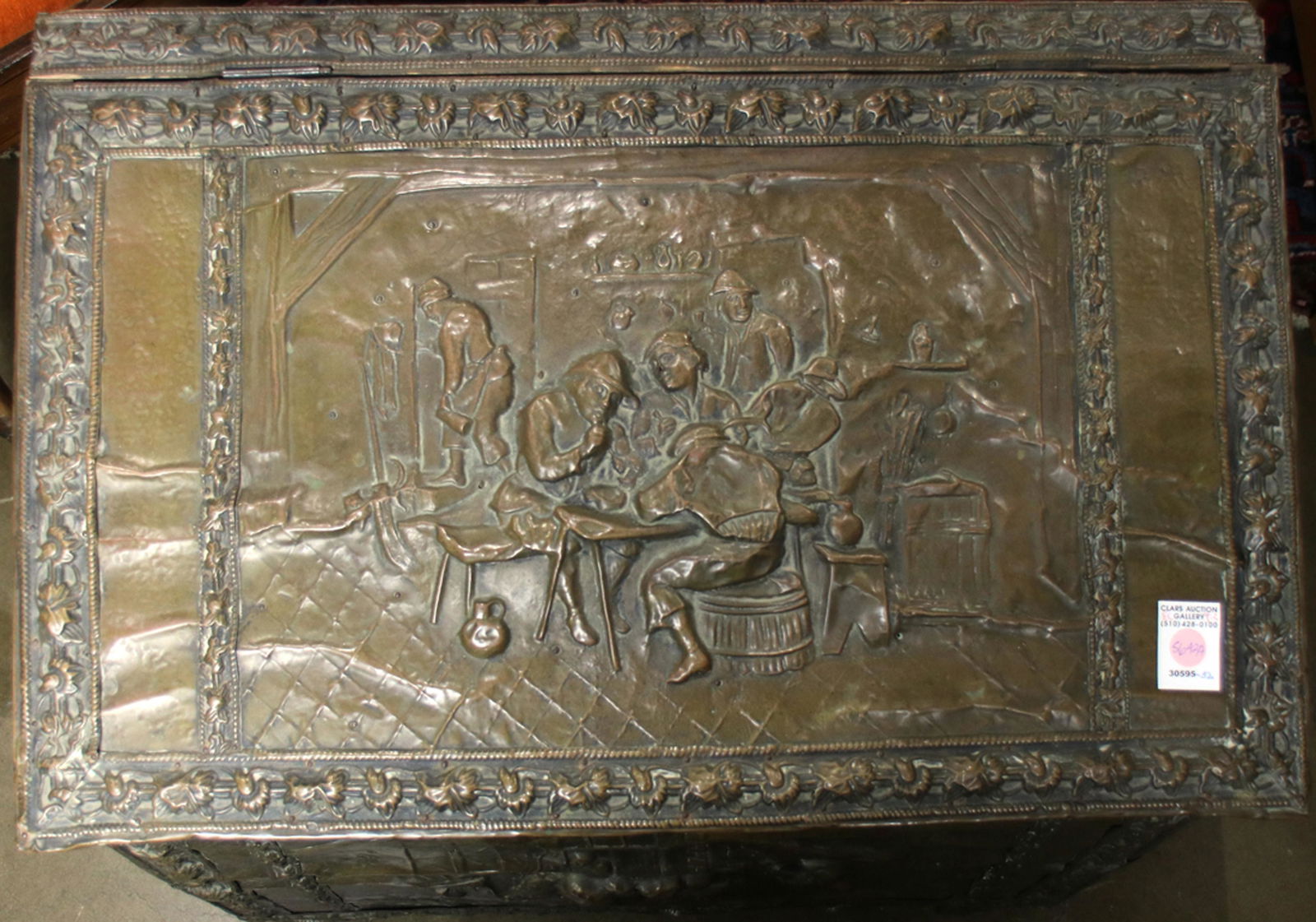 Baroque style brass repousse coal scuttle 21"h x 26"w x (1 of 1)