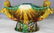 Victorian style majolica table shell centerpiece with