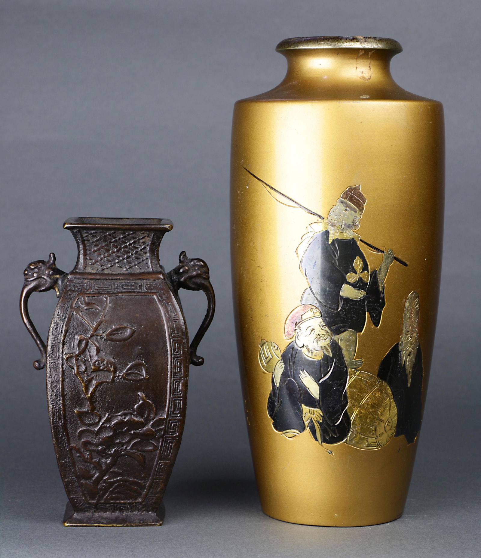 (lot of 2) Two Japanese Bronze Vases, (1 of 4)