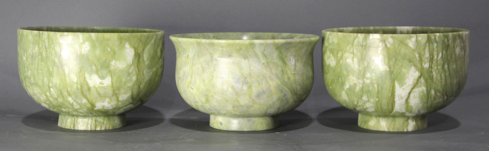 (lot of 3) Chinese green serpentine bowls 5"h x 7.75"d (1 of 3)