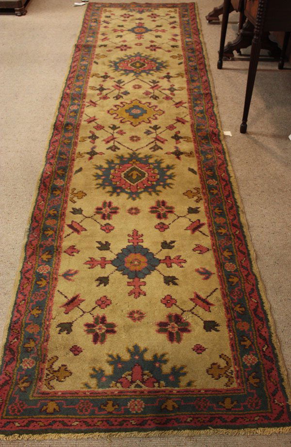 Antique Turkish Oushak Runner rug: Turkish Oushak Runner, circa 1940, 3' x 11'10''