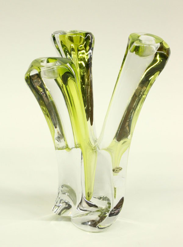 Val St. Lambert crystal candelabra: Val St. Lambert crystal clear to yellow candelabra, signed on base 10''