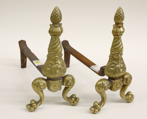 Pair of Louis XV style brass andirons