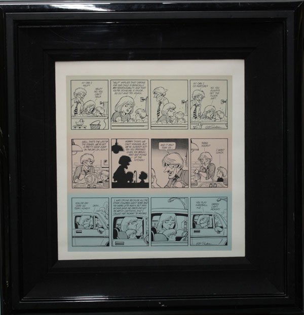 Print Doonesbury after Gary Trudeau: Framed serigraph, Three Doonesbury Cartoon Strips, after Gary Trudeau (American, b. 1948), each strip plate signed, overall: 29.5''h x 28.5''w.