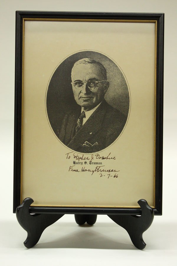 Framed etching of Henry Truman,
