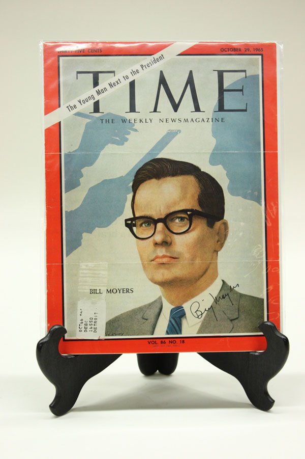 Time Magazine covers, Walter Cronkite: (lot of 3) Time Magazine covers including the October 14, 1966, with Walter Cronkite signature on separate piece of paper, the October 29, 1965 cover signed by Bill Moyers, and the July 20, 1970 cover