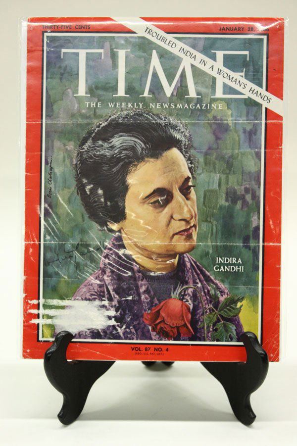 Time Magazine cover, Indira Gandhi: (lot of 14) Time Magazine cover of January 28, 1966 signed by Indira Gandhi; a Time Magazine cover of April 14, 1963 signed by Lester B. Pearson; a Newsweek Magazine cover of September 28, 1970 signed