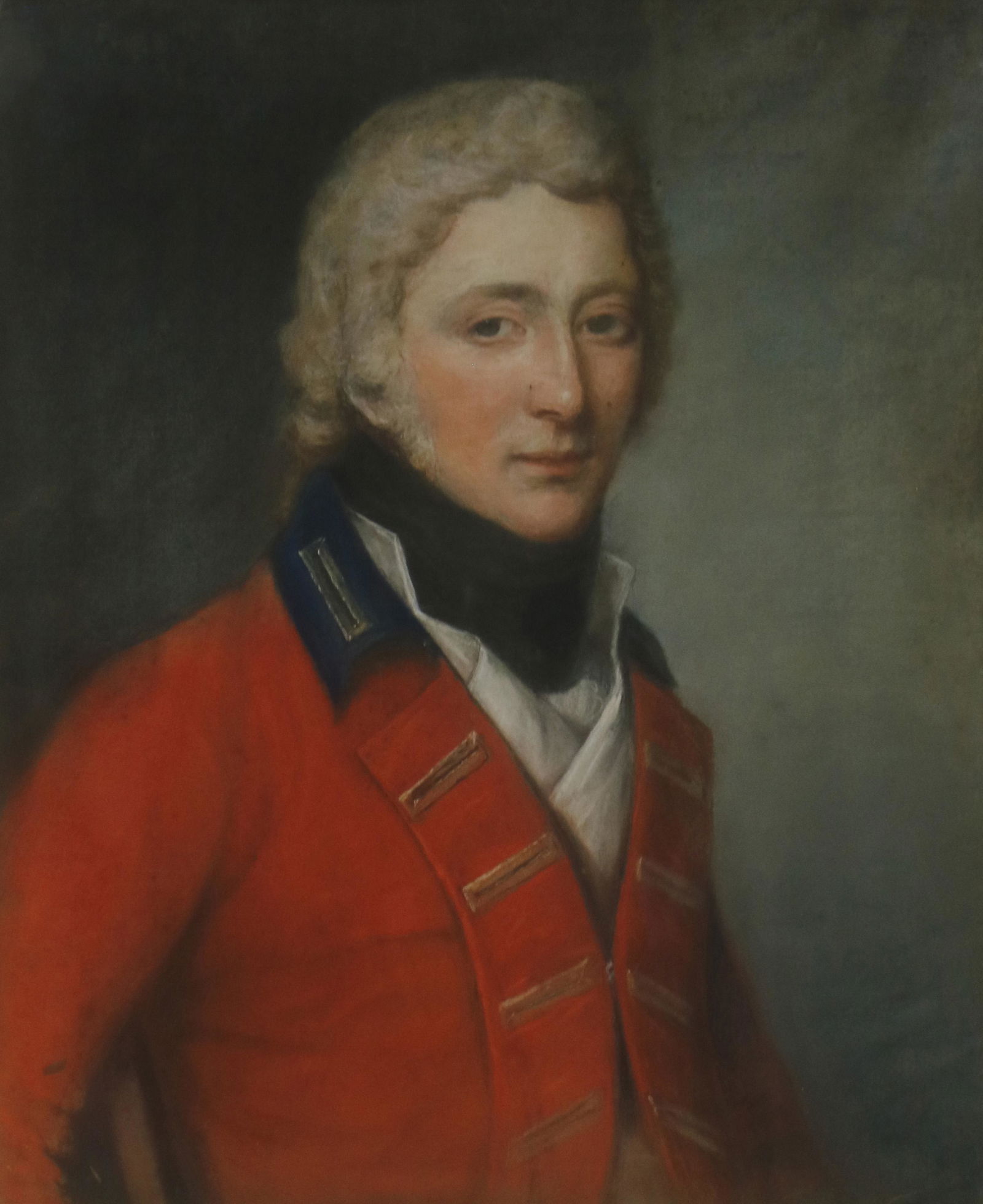 Pastel, British School (18th century): British School (18th century), Portrait of a Soldier, pastel on paper (laid down on canvas), unsigned, sight: 24"h x 20"w, overall (with frame): 31.5"h x 27.5"w