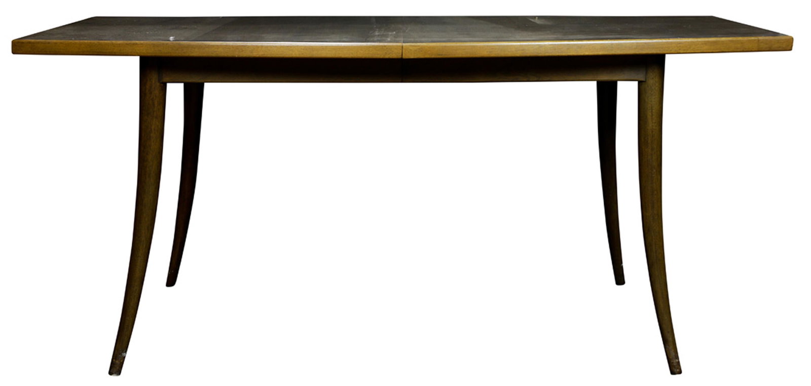 A Harvey Probber dining table: A Harvey Probber dining table, having a shaped top with two 16"l leaves, and rising on outswept tapered legs, 28"h x 66"w x 40"d