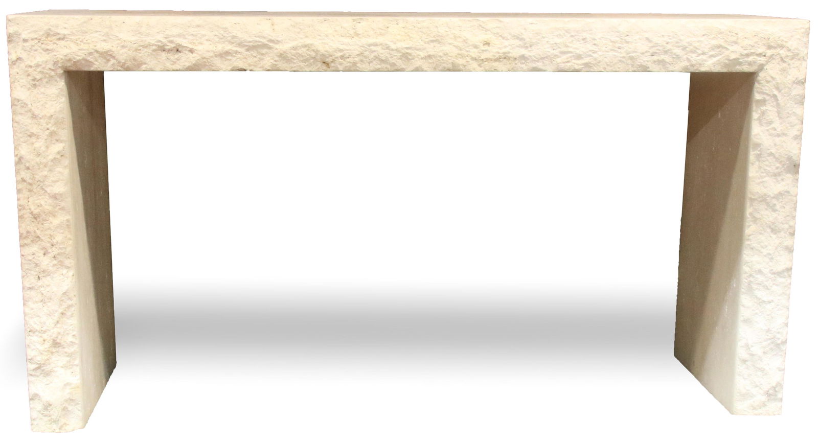 A contemporary travertine console table: Contemporary travertine console table, having a rectangular top, 32"h x 60"w x 16"d