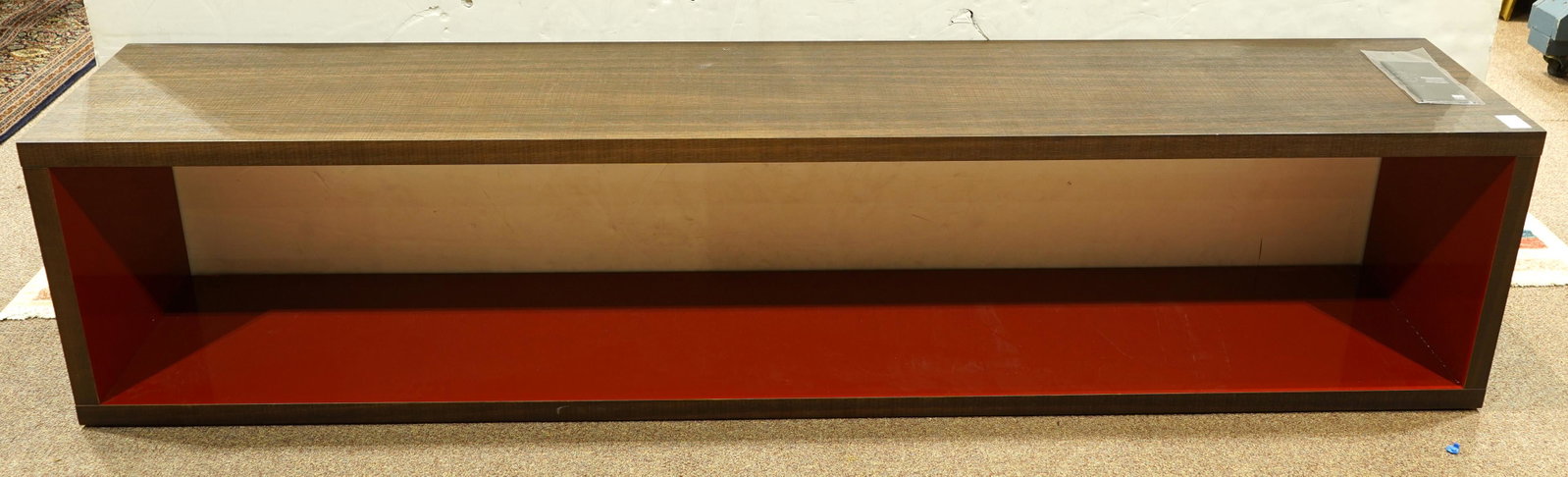 An Antonio Citterio for B&B Italian Frank console table: An Antonio Citterio for B&B Italian Frank console table, having a rectangular top above a red laquered lower tier, 20"h x 88"w x 15.5"d