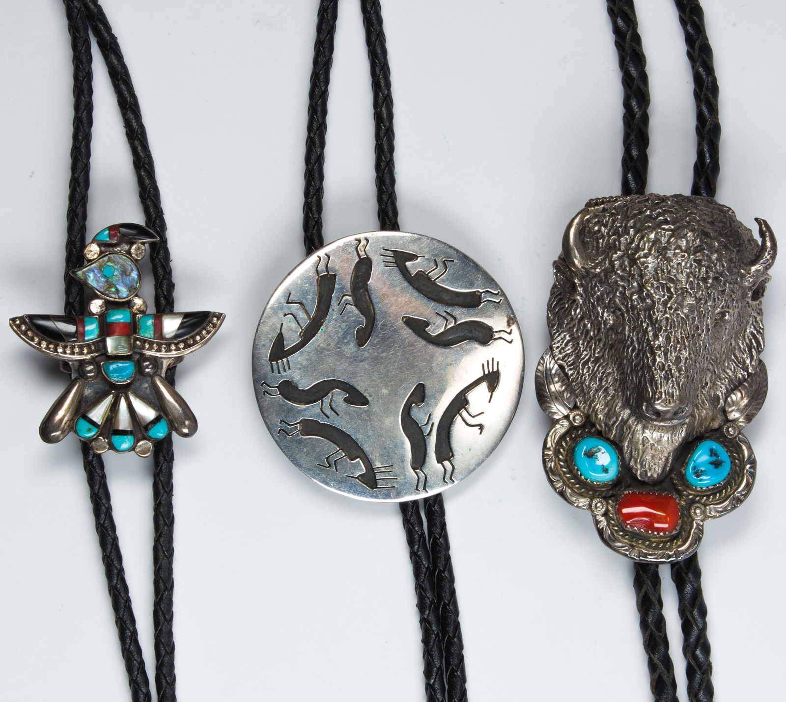 (Lot of 3) Multi-stone, silver bolo ties (1 of 1)