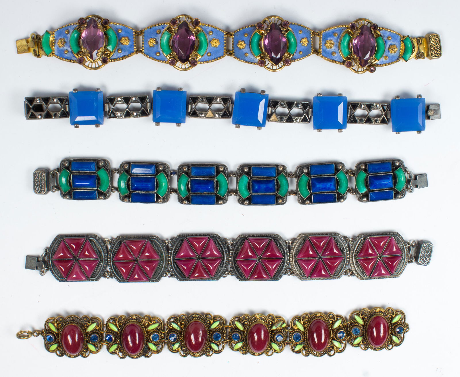 Collection of 5 multi-colored, metal bracelets (1 of 1)