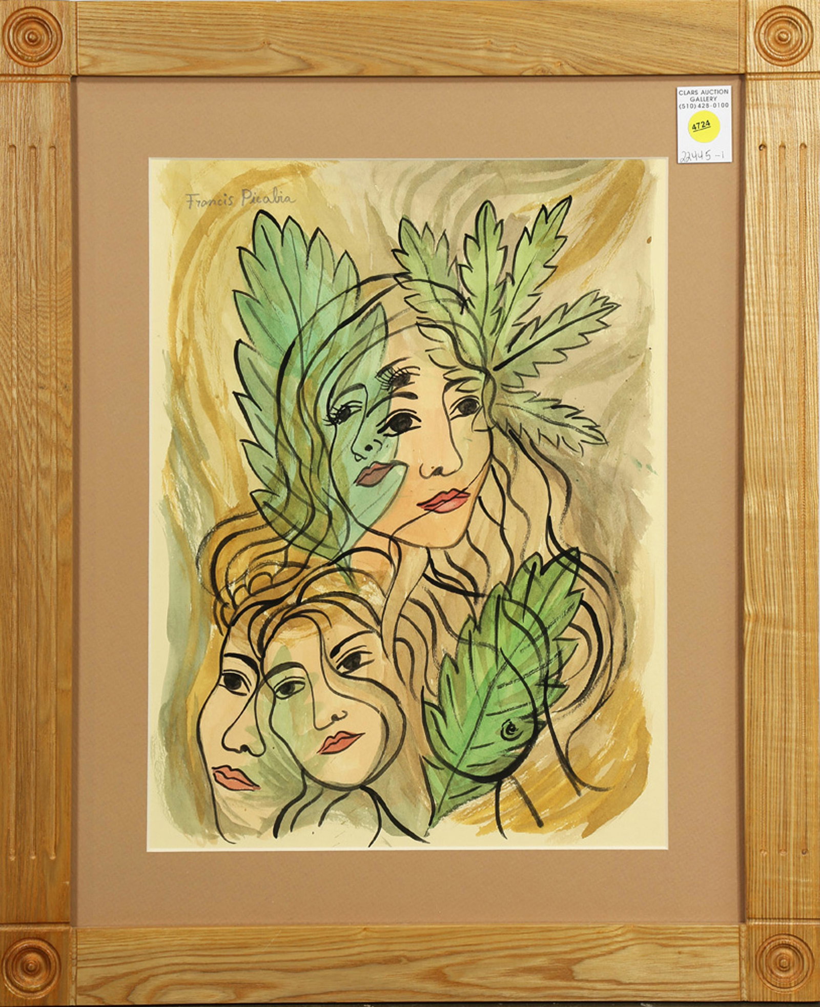 Watercolor, Follower of Francis Picabia: Follower of Francis Picabia (American/French, 1879-1953), Woman Gazing in Many Directions, watercolor and ink on paper, bears signature upper left and in pencil verso, sight: 16"h x 12"w, overall (wit