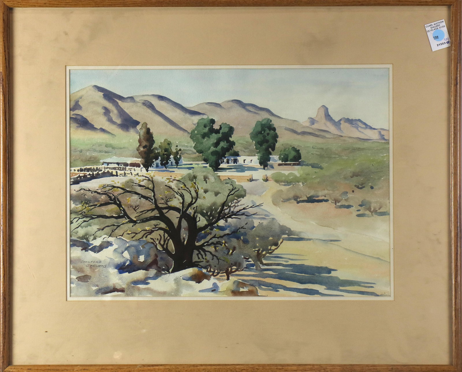 Watercolor, Stanford Stevens: Stanford Stevens (American, 1897-1974), In the Valley, watercolor on paper, signed lower left, overall (with frame): 24.5"h x 29.5"w