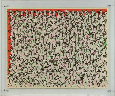 Works on paper, Guohong Jiang, Chen Wei Xiong, and Song: (lot of 3) Guohong Jiang (Chinese, 20th century), "Spring Bamboo to the Market," Chen Wei Xiong (Chinese 20th century), "Sweeping Snow," and Song Jin Qi (Chinese, 20th century), "Happy Spring Ducks,"