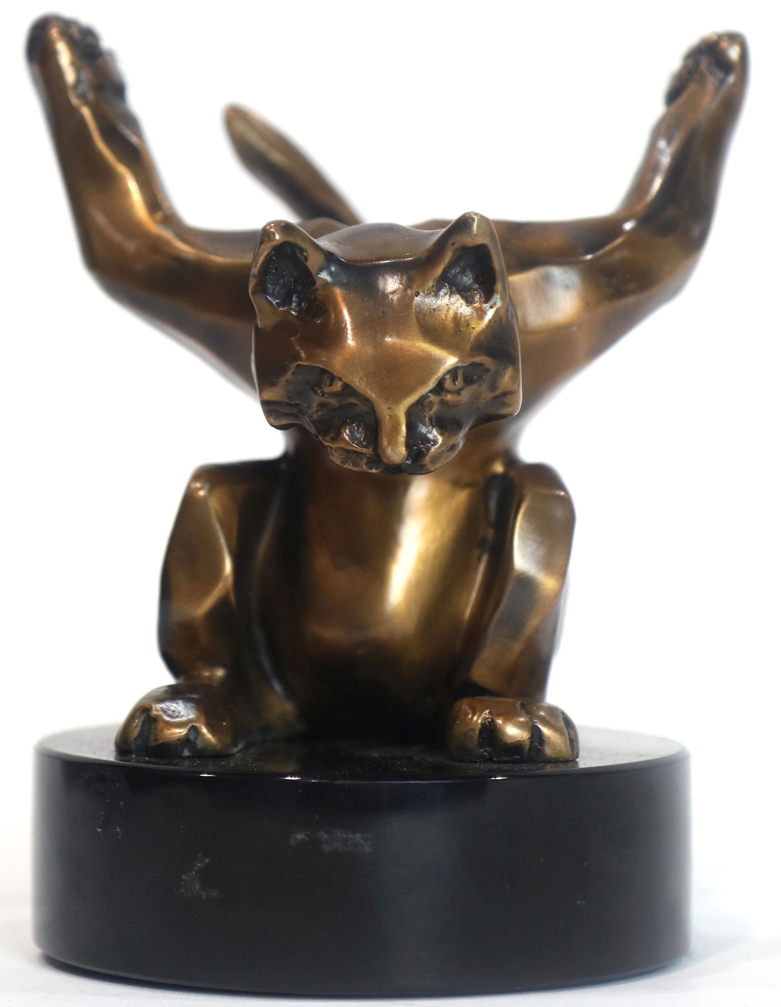 Sculpture, Tom Bennett / Bennett Brothers: Tom Bennett / Bennett Brothers (American, 20th century), Crouching Cat, bronze sculpture on marble base, unsigned, gallery label affixed beneath base, overall (with base): 5.75"h x 4.5"w x 4.5"d