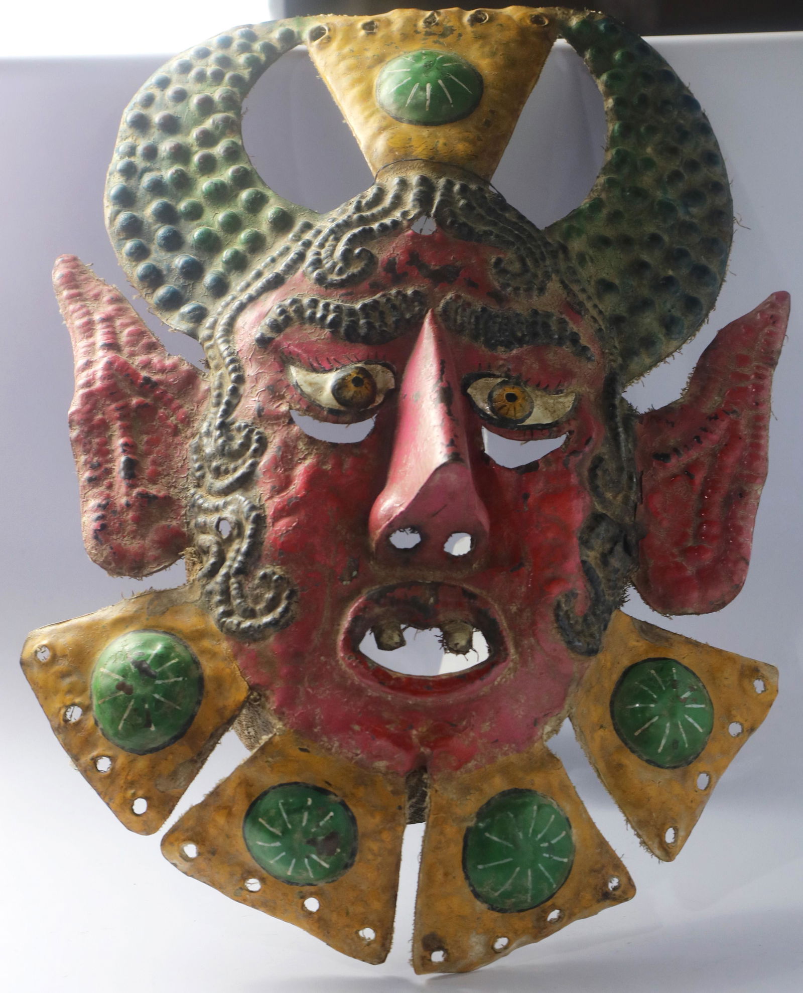 (lot of 2) Mexican hand painted metal masks (1 of 2)