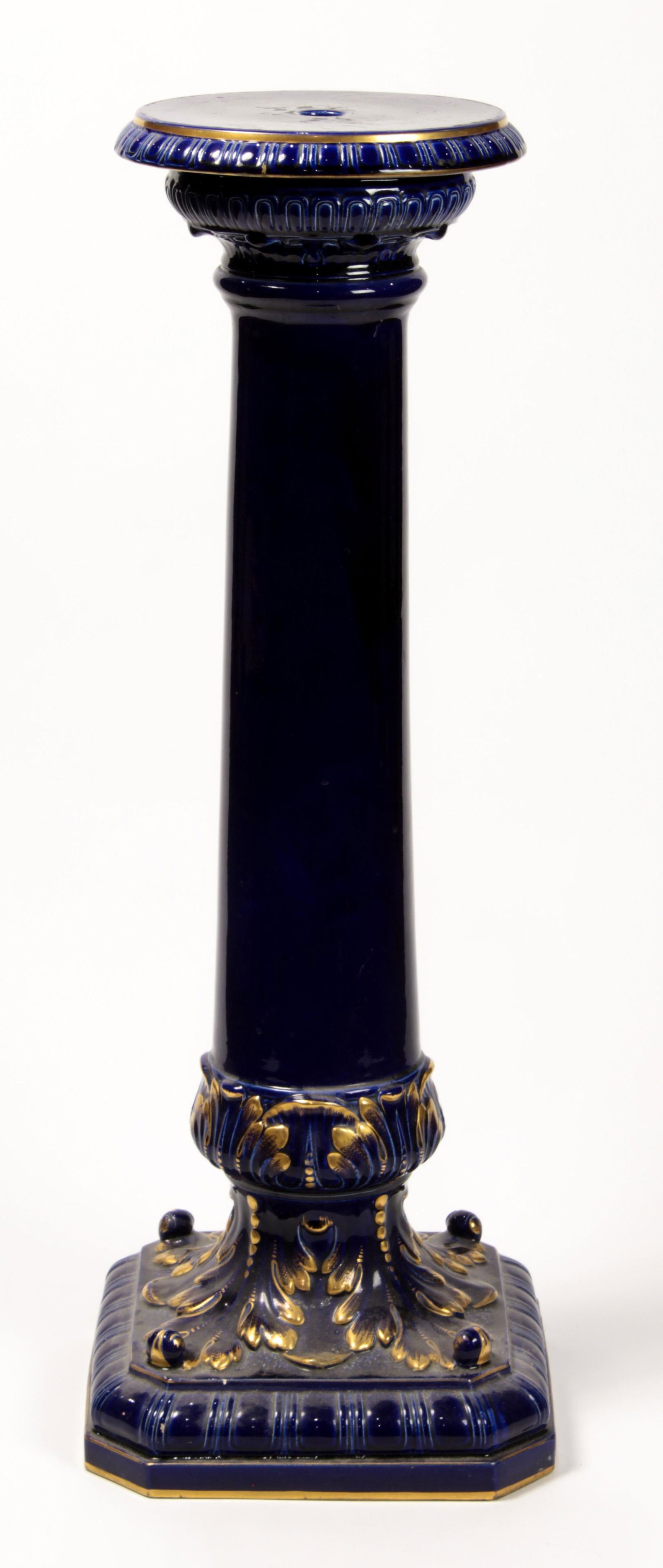 A cobalt and partial gilt Victorian style pedestal (1 of 4)