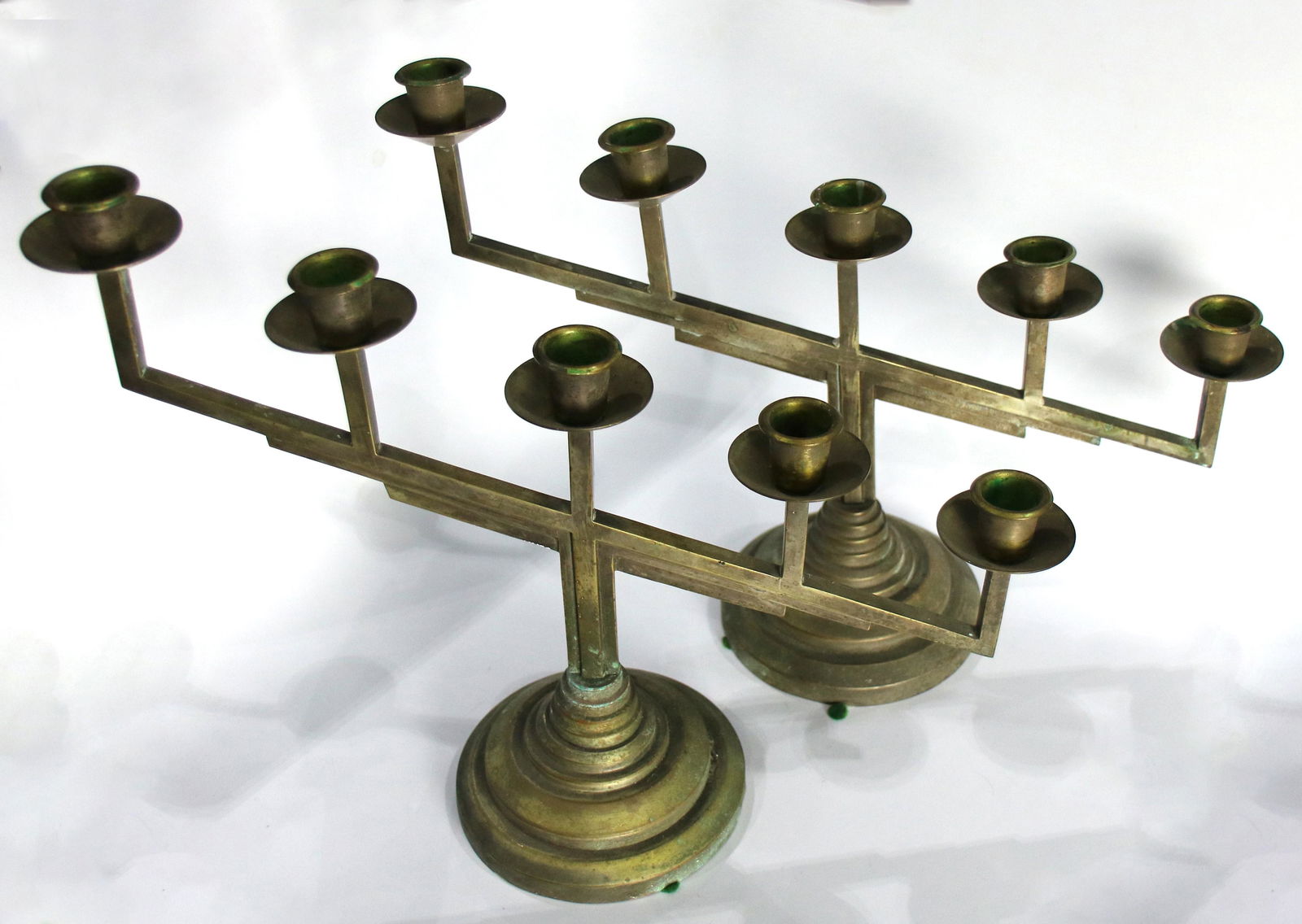 Pair of Art Deco style patinated metal five light (1 of 1)