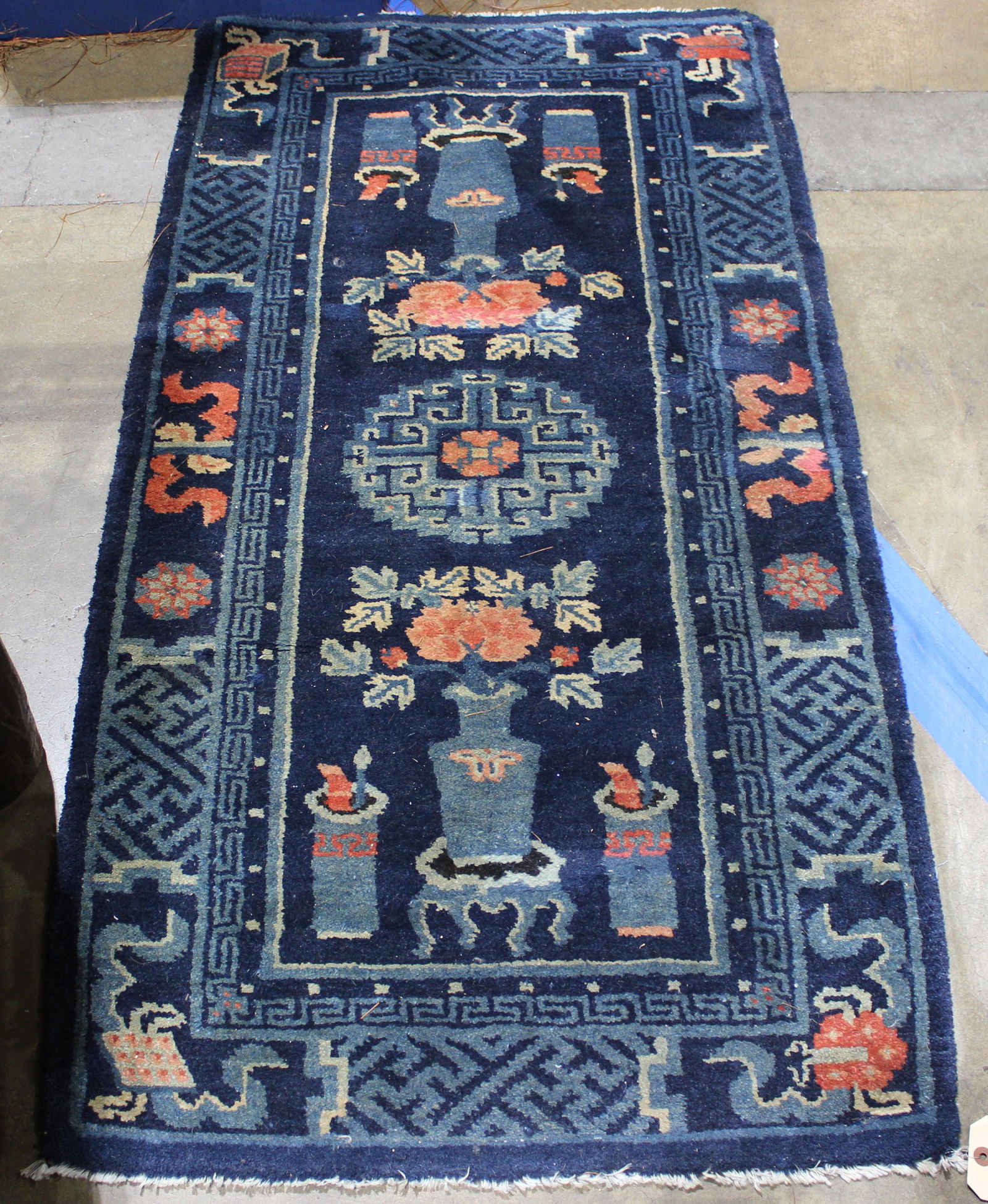 Chinese Ningxia blue and ivory runner with floral (1 of 1)