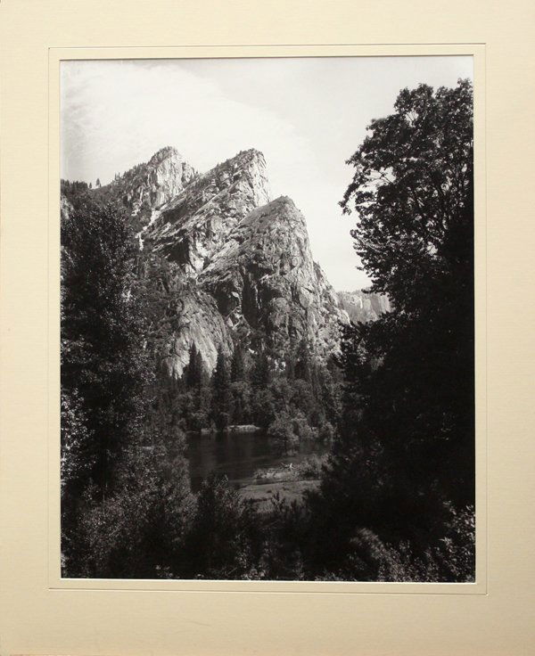 Photo Yosemite after Carleton Watkins: (lot of 2) Unframed, matted silver gelatin photographs, Yosemite Scenes: Three Brothers, after Carleton E. Watkins (American, 1829-1916), later printings from Watkins's original ''Mammoth Plates,'' ea