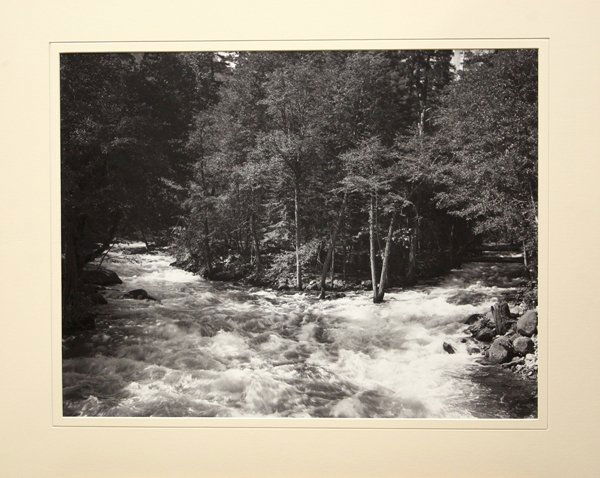 Photo Yosemite after Carleton Watkins: (lot of 2) Unframed, matted silver gelatin photographs, Yosemite Scenes: Three Brothers and River Scene, after Carleton E. Watkins (American, 1829-1916), later printings from Watkins's original ''Mamm