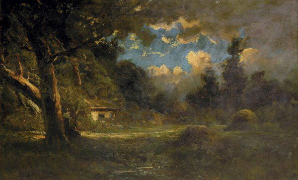 Painting, William Keith, Californian: Framed oil on canvas, ''Evening Clouds,'' by William Keith (Californian, 1838-1911), signed and inscribed ''W. Keith, SF'' lower right, sight: 29''h x 47''w, overall: 35''h x 53''w