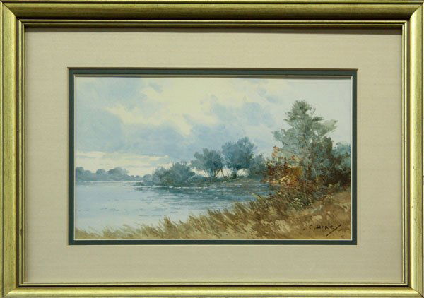 watercolor, Clarence Braley, Riverside: Framed watercolor, San Francisco Riverside, by Clarence E. Braley (American, 1854-1927), signed ''C. Braley'' lower right, inscribed verso, overall: 13.75''h x 17.75''w