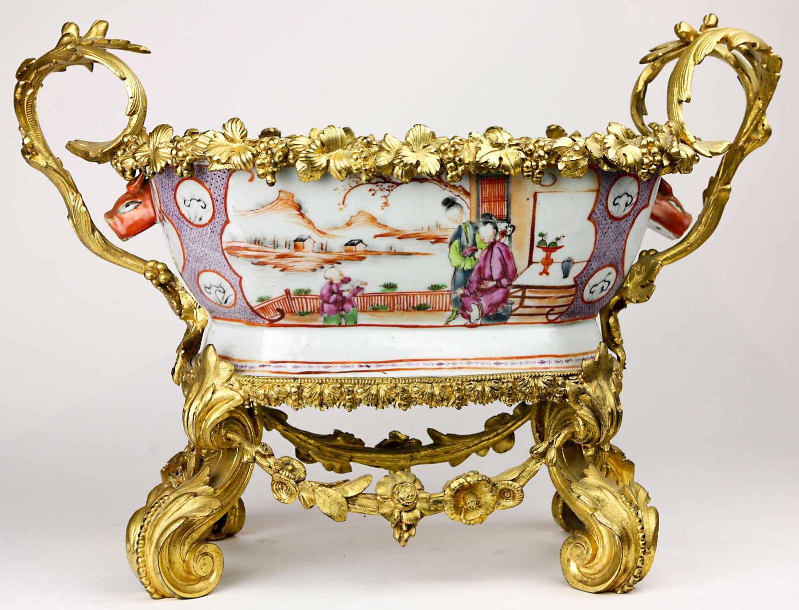 A Chinese export porcelain ormolu mounted jardiniere, (1 of 6)