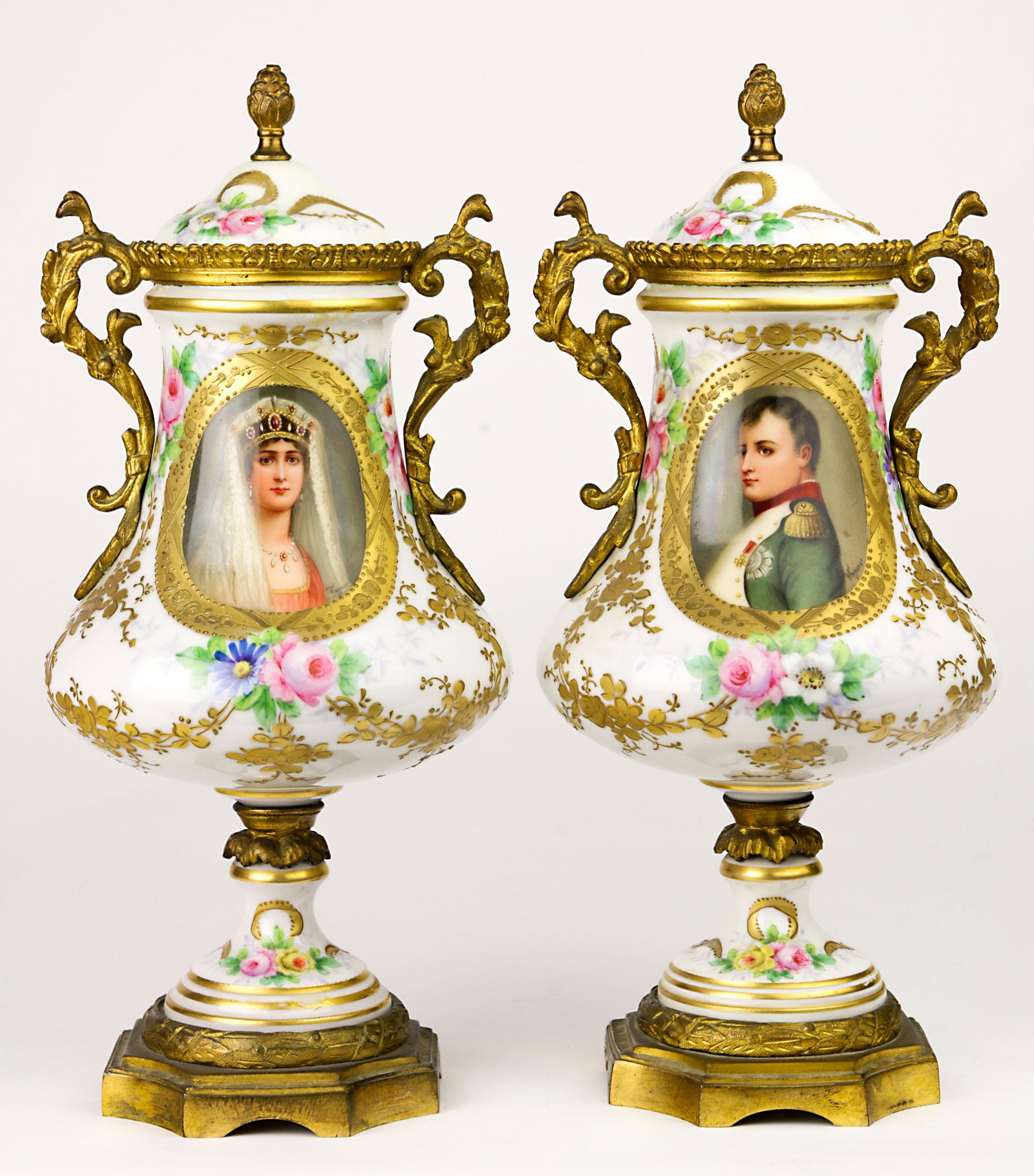 A Pair of French lidded urns, marked with Sevres mark (1 of 8)