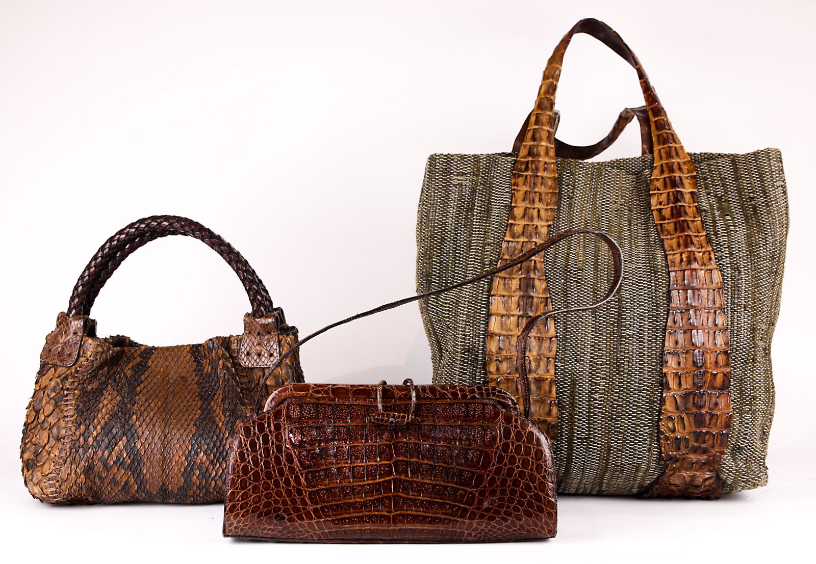 (lot of 3) Crocodile and snakeskin leather handbags (1 of 10)