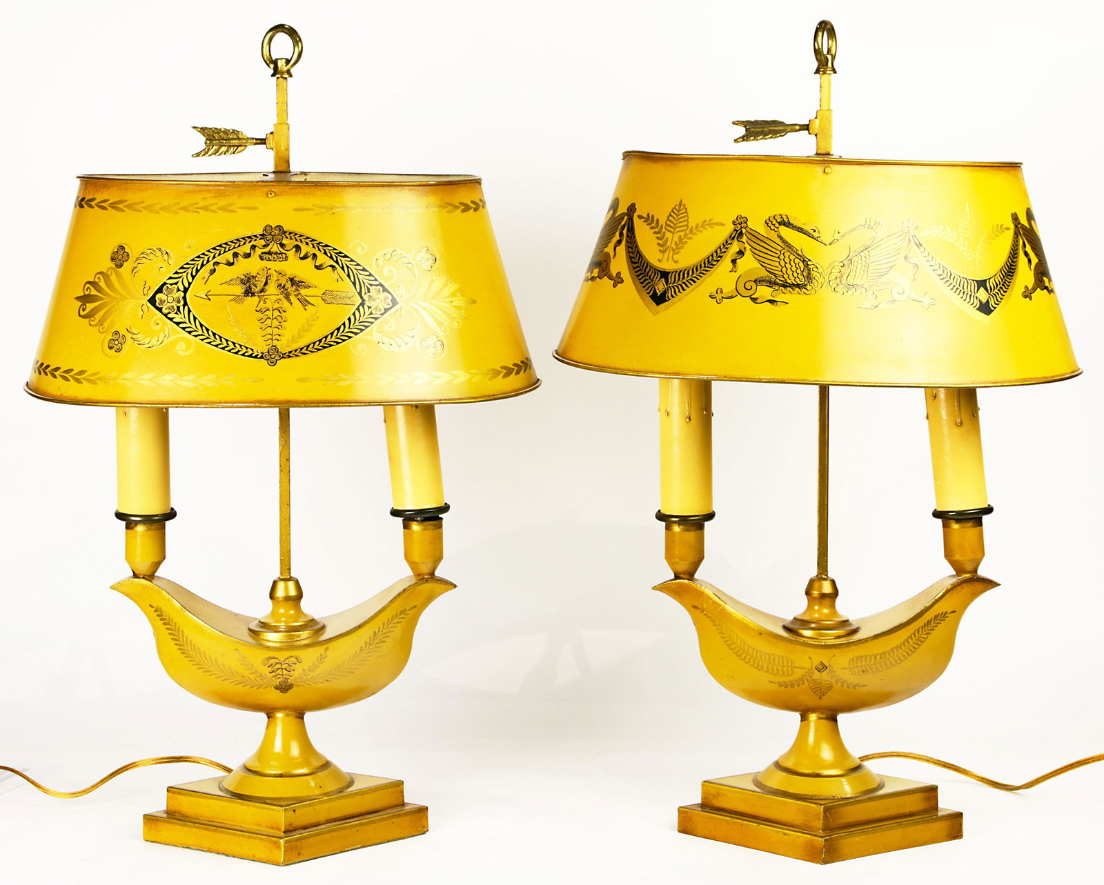 A Pair of French tole decorated bouilotte lamps (1 of 2)