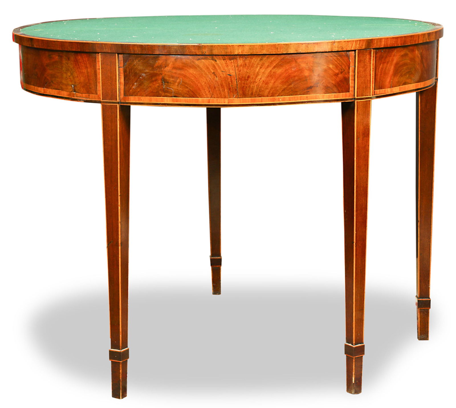 A Federal demilune marquetry decorated games table (1 of 6)
