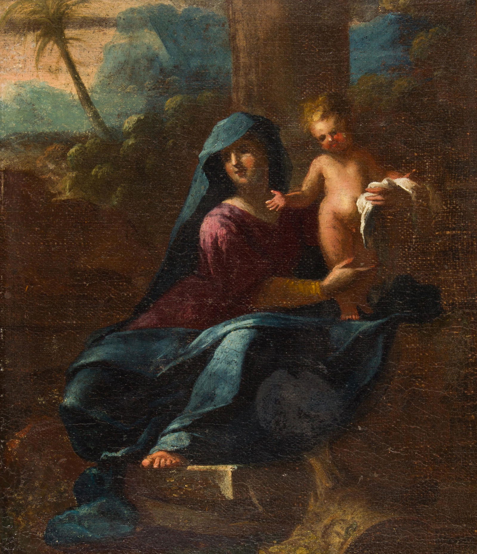 Painting, Italian School (18th century): Italian School (18th century), Madonna and Child, oil on masonite, unsigned, board: 14.75"h x 12.5"w, overall (with frame): 20.75"h x 18.5"w. Provenance: Purchased from Baronness Jean Cacace (San Fran