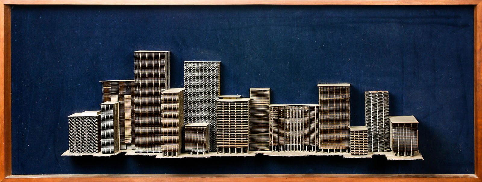 Metal Wall Relief, Albert Guibara: Albert Guibara (America, b. 1944), "City Skyline," repurposed metal, plaque affixed lower right-center, overall: 12"h x 36"w x 5"d. Provenance: gifted directly from the artist.